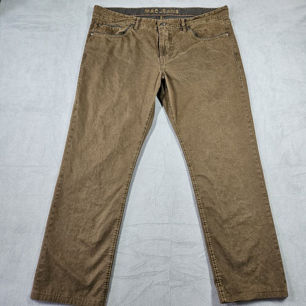 MAC Jeans Arne Pipe Mens 38x28 Brown Straight Leg Pants Mid-Rise Stretch Casual
